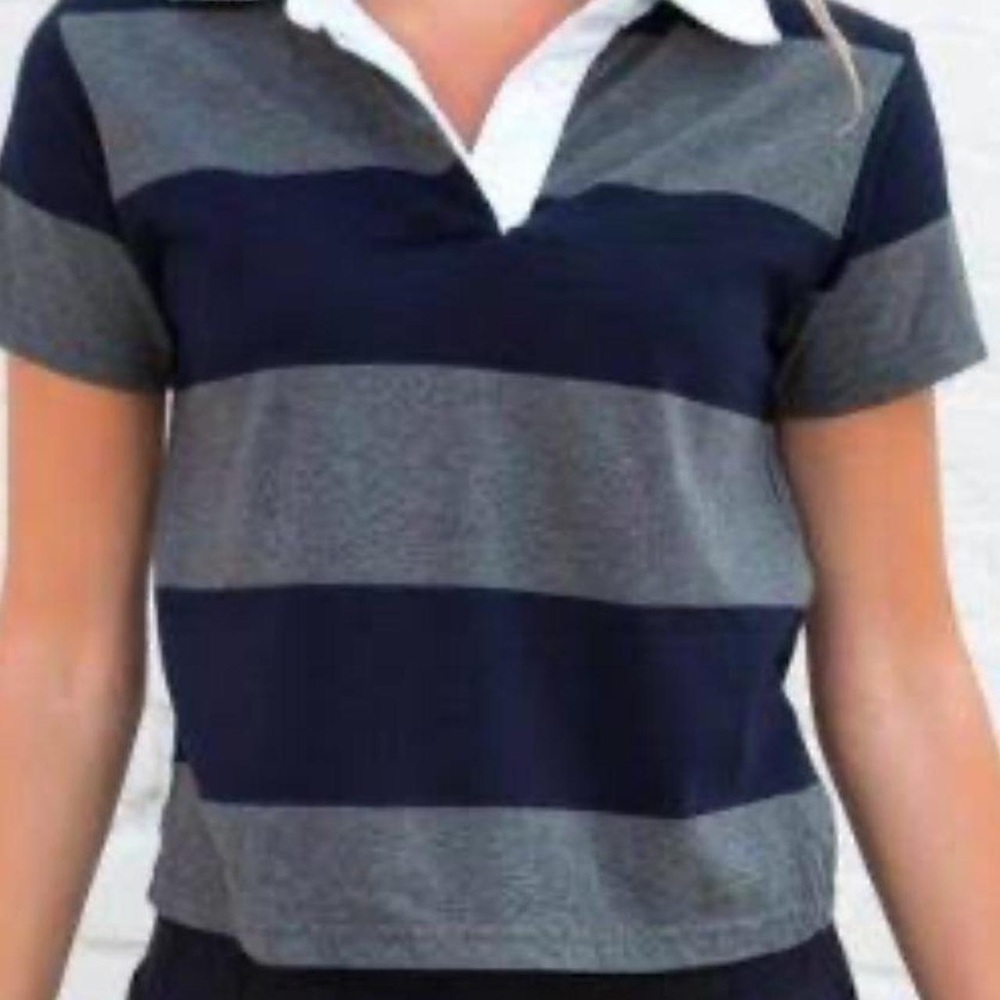 Brandy Melville Striped Polo Tee Navy Gray